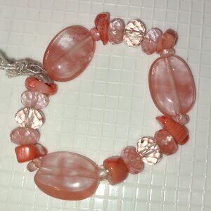 Cherry Quartz Coral Beads Small Bracelet Handmade Hand Crafted Salmon Pink Color